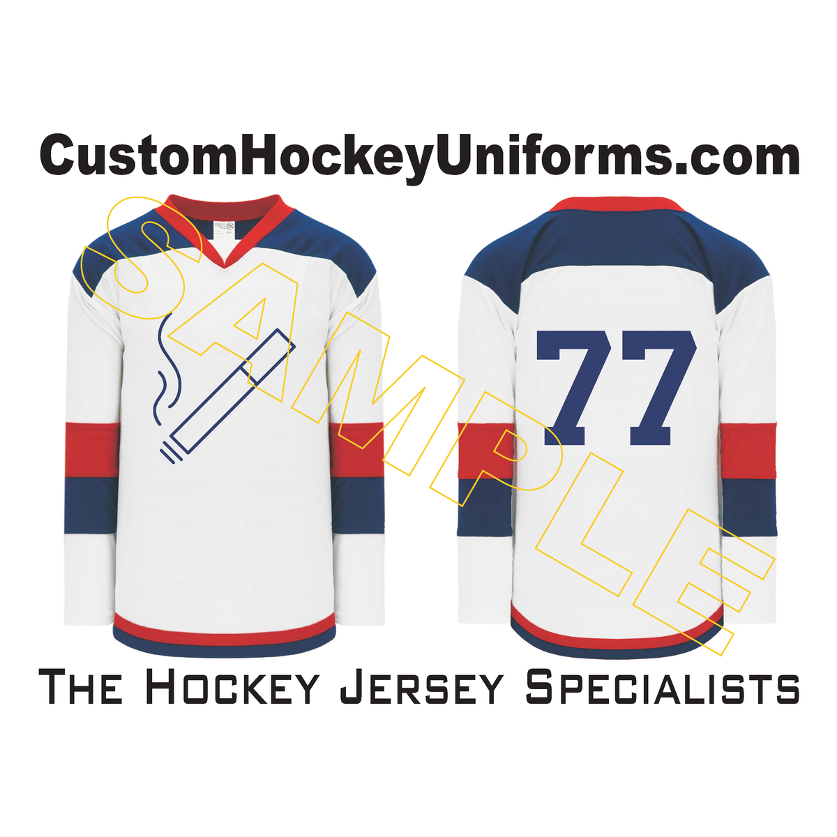 H7400-765 White/Navy/Red League Style Blank Hockey Jerseys Adult Small