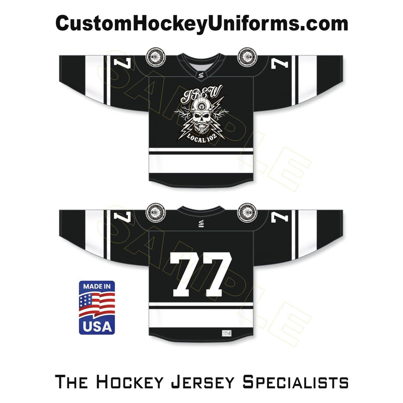 IBEW Local 102 Black Custom Hockey Jerseys – CustomHockeyUniforms.com