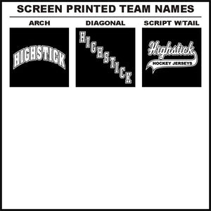 One Color Screen Printed Team Name Hockey Logos